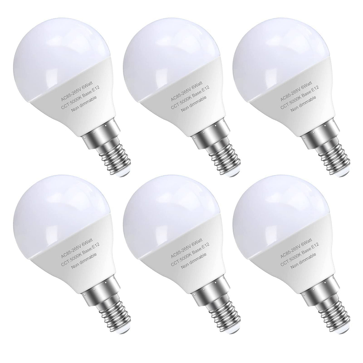 GOSCHE 6 Pack Bright Ceiling Fan Light Bulbs, 60 Watt Equivalent, Daylight 5000K, E12 LED Bulb, A15 Shape Candelabra Base Chandelier Light Bulb
